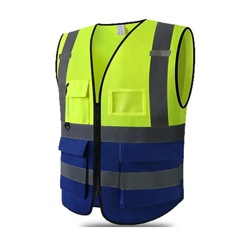 Safety Hi-Vis Vest with Pockets - 120 GSM - Dual Color | Blue/Green Marvi Sons